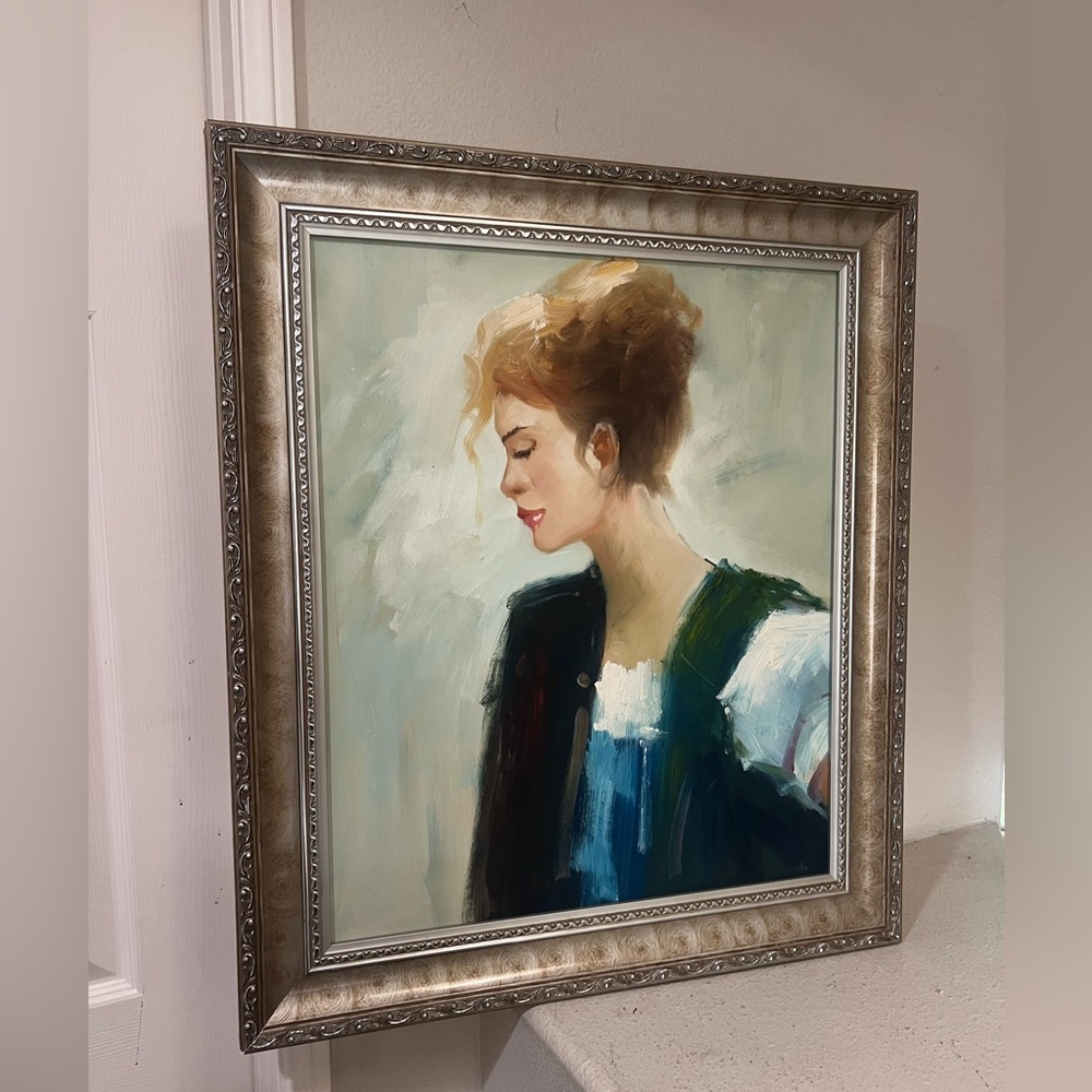 Handmade‎ Oil Painting art female impressionism girl on canvas XL Framed 29x25